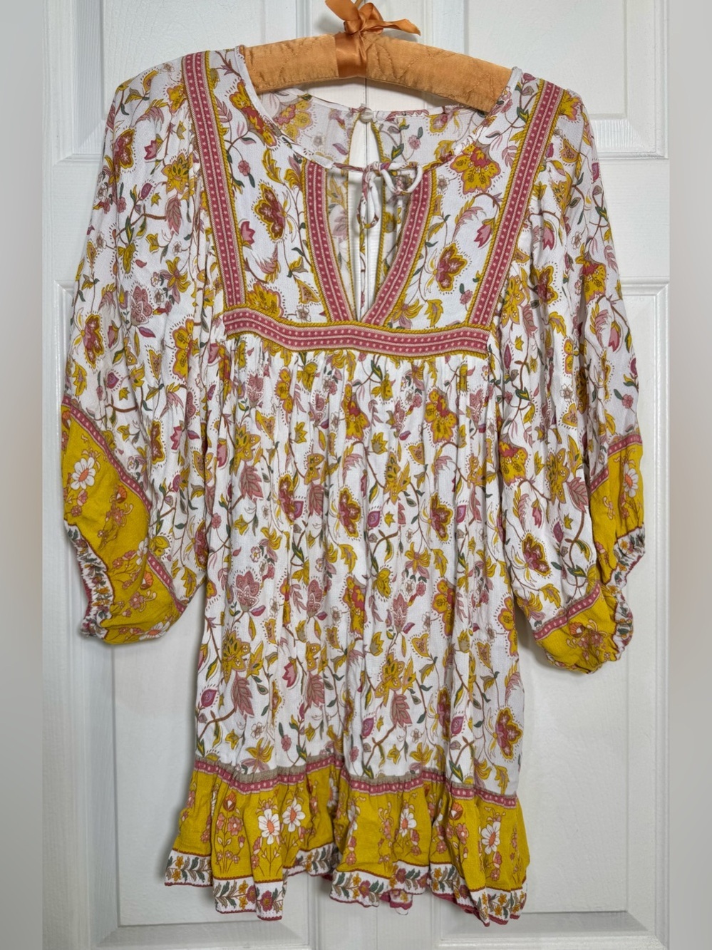 Rachel Zoe Floral Babydoll BohoYellow/Pink Ruffled Blouse Sz S (no tag)